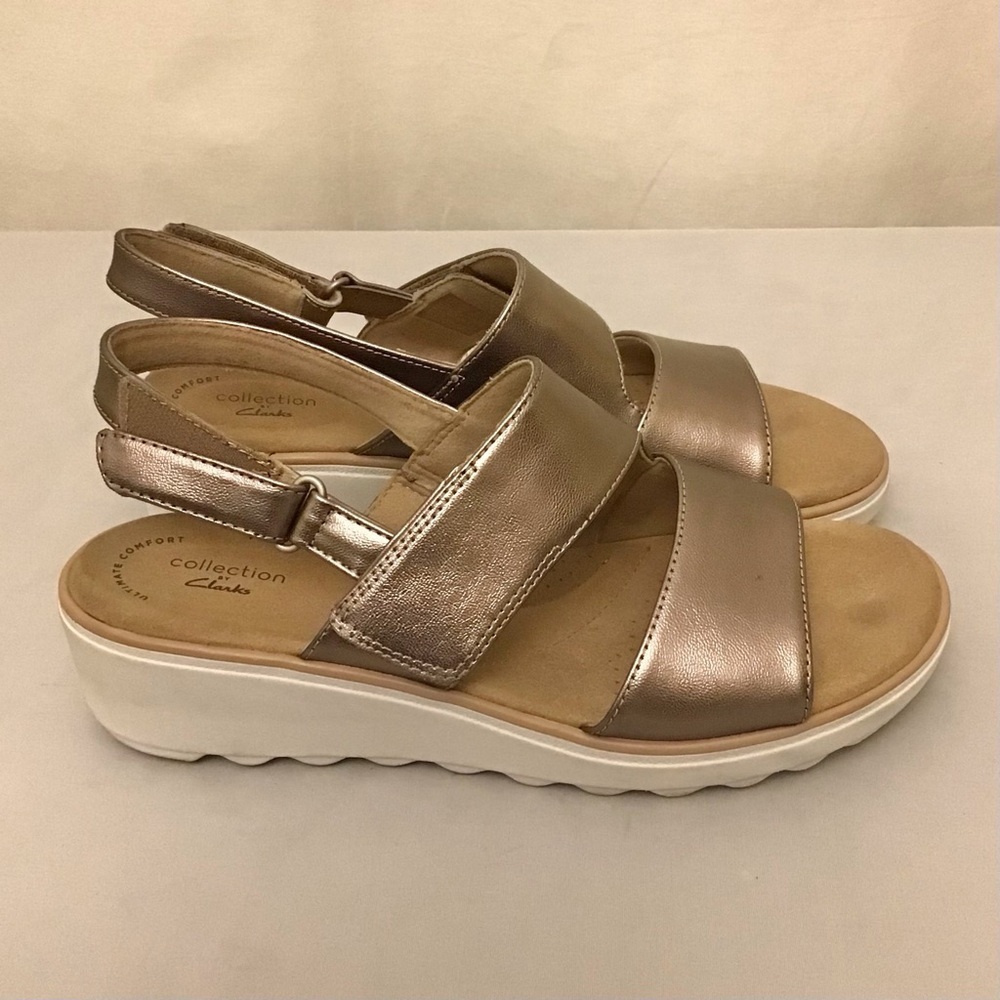 Clarks 10 Jillian Pearl Wedge Sandals Women’s Comfort Shoes Metallic Pewter - Picture 11 of 12